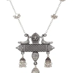 shining diva fashion Latest Oxidised German Silver Afghani Long Chain Pendant Earrings Necklace Jewellery Set for Women (Silver) (12013s) image 2
