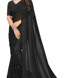 mirchi fashion Women's Georgette Solid Saree with Blouse Piece image 1