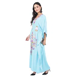 craftbazar Women's Boho Floral Embroidered Blue Kaftan (Free Size) image 3