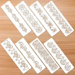 Prasacco 8 Pieces Flower Border and Ornate Mandala Stencils - Reusable DIY Craft Templates for Painting on Wood, Canvas, Paper, Fabric, Cake, Wall - Floral Edge Design image 1