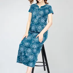 zeyo Women's Cotton Floral Printed Maxi Long Nighty for Women Stylish 5834 image 3