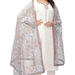 kemza Women's Floral Embroidered Net Dupatta image 1