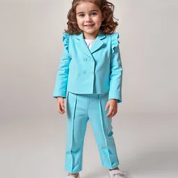 Babyhug Woven Full Sleeves Solid Top & Trouser with Inner Tee - Aqua Blue-image-54