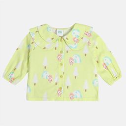 MINI KLUB Full Puffed Sleeves Baby Girl & Snow Tree Printed Shirt Style Top - Green-picture-17
