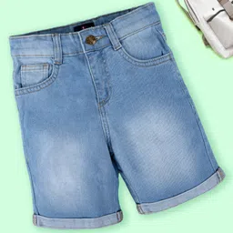 Kiddopanti Denim Washed Roll Up Shorts - Medium Blue-picture-14