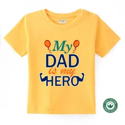 BLUSHES 100% Cotton Fathers Day Theme Half Sleeves My Dad Is My Hero Text Printed Tee - Yellow-picture-29
