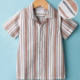 kookie kids india Kookie Kids Woven Half Sleeves Resort Collar Shirt with Vertical Stripes Print - Offwhite-picture-12