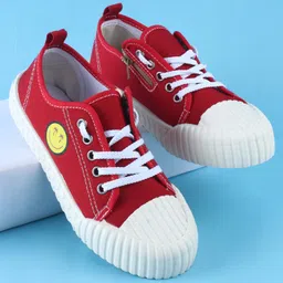 Pine Kids Lace Up Casual Shoes With Smiley Print - Red-image-88