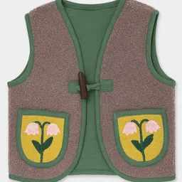 Mi Arcus Knit Sleeveless Floral Embroidered Shrug - Brown-image-0