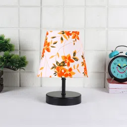 Devansh Multicolor cotton Round Wood Black Table Lamp image 2