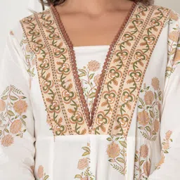allen weave ALLEN Floral Printed Panelled A Line Pure Cotton Kurta With Trousers & Dupatta image 5