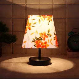 Devansh Multicolor cotton Round Wood Black Table Lamp image 3