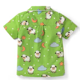 Babyhug Poplin Woven Half Sleeves Front Open Co-ords Night Suit with Ship Print - Light Green image 3