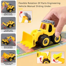 Fiddlerz Construction Truck Toy For Kids SET OF 4 Take Apart Vehicles with Screwdriver Diy Building Playset Toy(Yellow) image 4