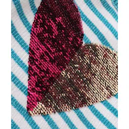 Yellow Apple Knit Full Raglan Sleeves Striped Sweater with Reversible Sequins - Teal Blue image 4