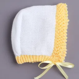 BUMZEE Knit Full Sleeves Cable Knit Design Solid Color Front Open Sweater with Cap & Booties - White & Yellow image 4