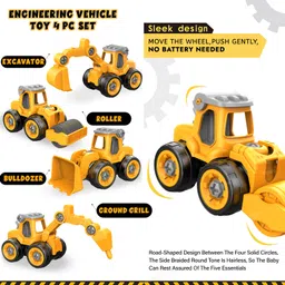 Fiddlerz Construction Truck Toy For Kids SET OF 4 Take Apart Vehicles with Screwdriver Diy Building Playset Toy(Yellow) image 5