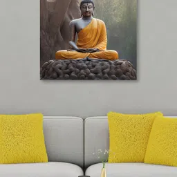 OLIVE TREE Grey & Yellow Canvas Paintings Wall Art image 1