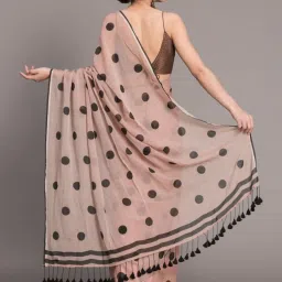 Suta Peach & Black Cotton Polka Dots Saree Without Blouse image 2