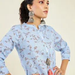 Soch Blue Linen Printed Straight Kurta image 5