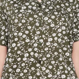 Clovia Olive Floral Print Shirt With Pyjama Set image 5