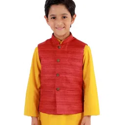 VASTRAMAY Kids Maroon Textured Nehru Jacket image 1
