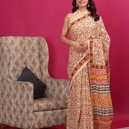 Shivanya Handicrafts Floral Pure Cotton Block Print Saree-image-98