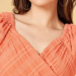 Honey by Pantaloons Peach Striped Blouson Dress image 5