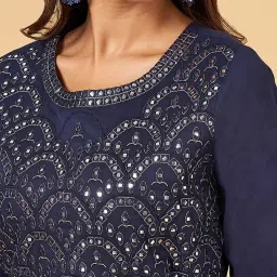 YU by Pantaloons Navy Cotton Embellished Maxi Dress image 5