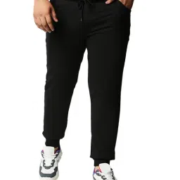 Bewakoof Jet Black Mid Rise Plus Size Joggers-image-77