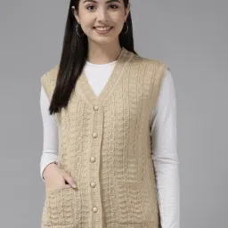 Cayman Beige Wool Self Design Cable Knit Cardigan-picture-19