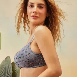 Clovia Blue Regular Fit Floral Print Bra image 4