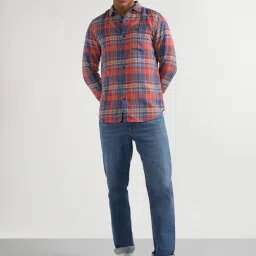 Lee Orange Cotton Slim Fit Checks Shirt image 5