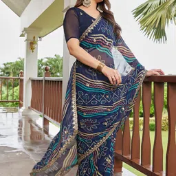 Moda Rapido Bandhani Embroidered Pure Georgette Designer Saree image 5