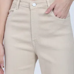 Angelfab Beige Cotton Straight Fit High Rise Jeans image 5