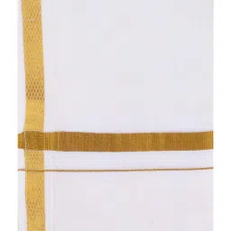 VASTRAMAY Kids Turquoise & White Shirt Mundu Set image 5