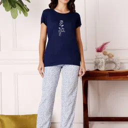 Bodycare Blue Women Cotton Printed T-Shirt and Pyjama-image-9