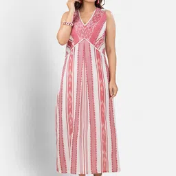 Crazy Needle Women Printed Cotton Maxi Dress image 1