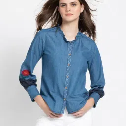 SHAYE Blue Denim Regular Fit Shirt-picture-25