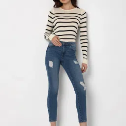 Vero Moda Blue Blended Distressed Mid rise Jeans image 5