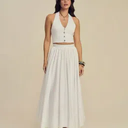 Label Frow White Cotton Sylvie Midi Skirt image 1