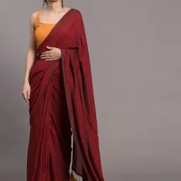 Suta Maroon Plain Saree Without Blouse image 4