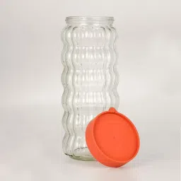 Femora Transparent Glass Storage Jar With Maroon Lid (1 L) - Set of 4 image 5