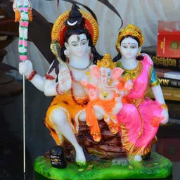 eCraftIndia Multicoloured Polyresin Colorful Lord Shiva and Parvati with Ganesha Statue-picture-14