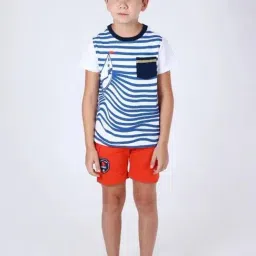 One Friday Kids Blue Striped Regular Fit T-Shirt image 4