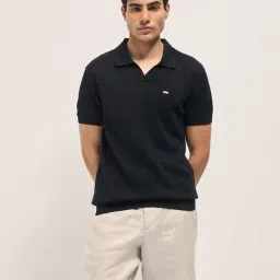 The Bear House Black Slim Fit Textured Polo T-Shirt-picture-28