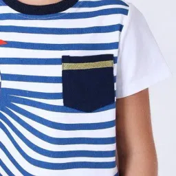 One Friday Kids Blue Striped Regular Fit T-Shirt image 5