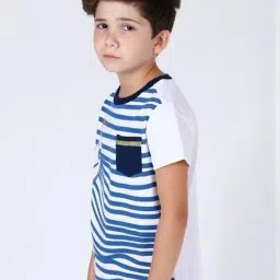 One Friday Kids Blue Striped Regular Fit T-Shirt image 3