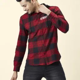 People by Pantaloons Red Cotton Slim Fit Checks Shirt-picture-33