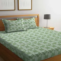 Klotthe Green Cotton 300 TC Double Bed Sheet With 2 Pillow Covers-image-40